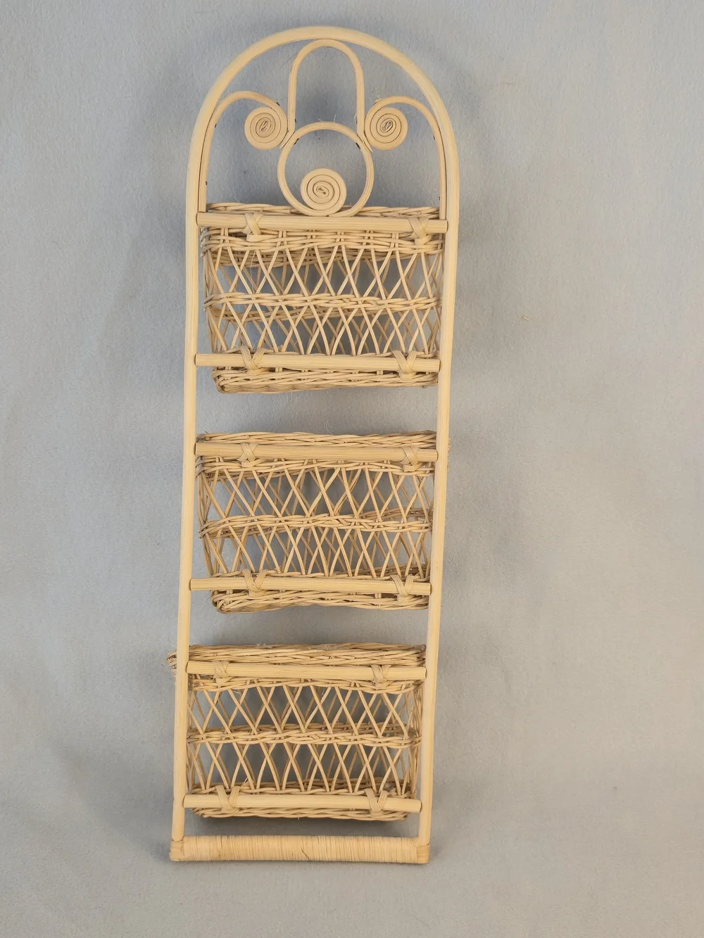 Vintage Interpur Woven Rattan 3 Tier Wall Hanging Mail Sorter Basket